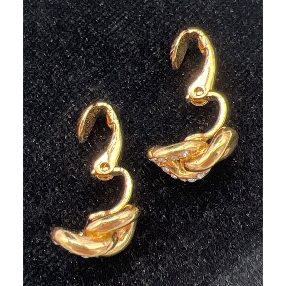 Christian Dior Gold-Tone Knot Clip-On Earrings With Rhinestone Accents Vintage J - Picture 7 of 7